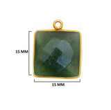 Serpentine Stone Necklace for Jewelry Making 15mm Square Bezel Charms Pendants Connectors 24K Gold Plated Over 925 Sterling Silver