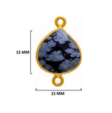 Snowflake Obsidian Stone Necklace for Jewelry Making 12mm 15mm 18mm 25mm 30mm Heart Bezel Charms 24K Gold Plated Over 925 Sterling Silver