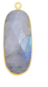 Rainbow Moonstone Oval Pendant - Boho Chic Gemstone Necklace with 24kt Gold Elegance