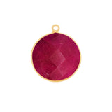 Ruby Stone Necklace for Jewelry Making 11mm 15mm 18mm Coin/Round Bezel Charms Pendants Connectors 24K Gold Plated Over 925 Sterling Silver