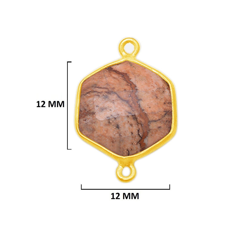 Picture Jasper Stone Necklace for Jewelry Making 12mm 15mm 18mm Hexagon Bezel Charms Connectors 24K Gold Plated Over 925 Sterling Silver