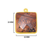 Picture Jasper Stone Necklace for Jewelry Making 15mm Square Bezel Charms Pendants Connectors 24K Gold Plated Over 925 Sterling Silver