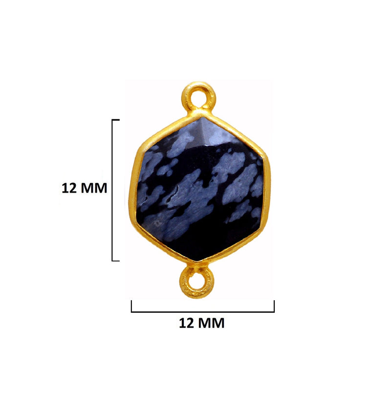 Snowflake Obsidian Stone Necklace for Jewelry Making 12mm 15mm 18mm Hexagon Bezel Charms Pendants 24K Gold Plated Over 925 Sterling Silver