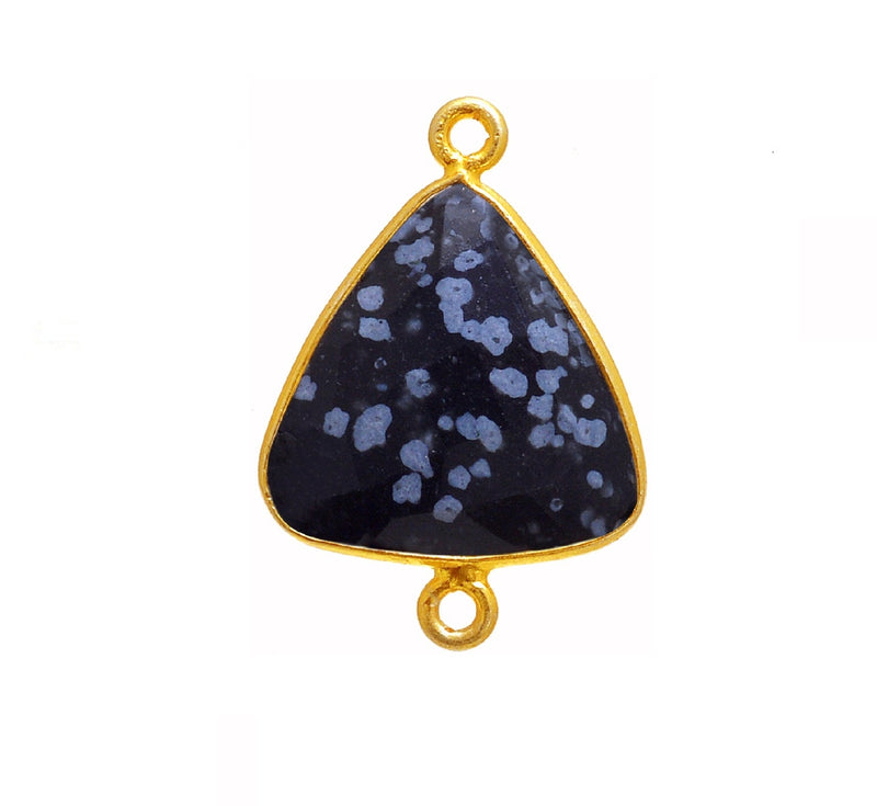 Snowflake Obsidian Stone Necklace for Jewelry Making 15mm 15X20mm 18X25mm Triangle Bezel Charms 24K Gold Plated Over 925 Sterling Silver