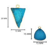 Blue druzy natural bezel charms pendants, 15mm triangle-shaped 24k gold electroplated women jewelry-making earrings, bracelets, necklaces, and DIY crafts.