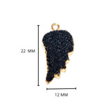 Black druzy natural bezel charms connectors, 12X22mm leaf-shaped 24k gold electroplated women jewelry-making earrings, bracelets, necklaces, and DIY crafts.