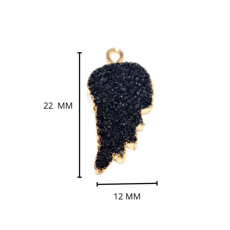Black druzy natural bezel charms connectors, 12X22mm leaf-shaped 24k gold electroplated women jewelry-making earrings, bracelets, necklaces, and DIY crafts.