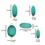 Green druzy natural bezel charms connectors, 15X18mm oval-shaped 24k gold electroplated women jewelry-making earrings, bracelets, necklaces, and DIY crafts.