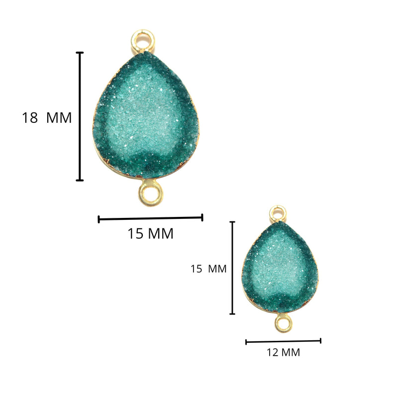 Green Druzy Stone Necklace for Jewelry Making 12X15 12X30 15X18 8X26 Pear/Flat Teardrop Bezel Charm 24K Gold Plated Over 925 Sterling Silver
