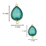 Green Druzy Stone Necklace for Jewelry Making 12X15 12X30 15X18 8X26 Pear/Flat Teardrop Bezel Charm 24K Gold Plated Over 925 Sterling Silver