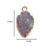 Gray druzy natural bezel charms pendants, 10X15mm arrowhead-shaped 24k gold electroplated women jewelry-making earrings, bracelets, necklaces, and DIY crafts.