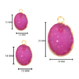 Pink Druzy Stone Necklace for Jewelry Making 18X25mm Oval Bezel Charms Pendants Connectors 24K Gold Plated Over 925 Sterling Silver