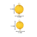 Yellow druzy natural bezel charms connectors, 15mm coin-round-shaped 24k gold electroplated women jewelry-making earrings, bracelets, necklaces, and DIY crafts.