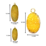 Yellow druzy natural bezel charms connectors, 8X10mm oval-shaped 24k gold electroplated women jewelry-making earrings, bracelets, necklaces, and DIY crafts.