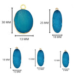 Blue druzy natural bezel charms connectors, 18X25mm oval-shaped 24k gold electroplated women jewelry-making earrings, bracelets, necklaces, and DIY crafts.