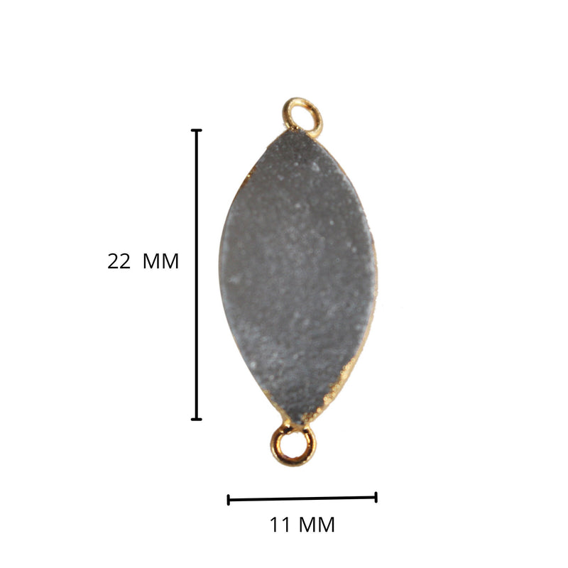 Gray druzy natural bezel charms connectors, 1X22mm marquise-evil-eye-shaped 24k gold electroplated women jewelry-making earrings, bracelets, necklaces, and DIY crafts.