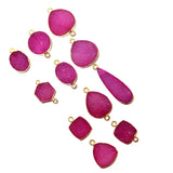 Pink Druzy Stone Necklace for Jewelry Making 12X15 12X30 15X18 8X26 Pear/Flat Teardrop Bezel Charms 24K Gold Plated Over 925 Sterling Silver