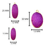 Purple druzy natural bezel charms connectors, 8X10mm oval-shaped 24k gold electroplated women jewelry-making earrings, bracelets, necklaces, and DIY crafts.