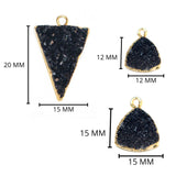 Black druzy natural bezel charms pendants, 15X20mm triangle-shaped 24k gold electroplated women jewelry-making earrings, bracelets, necklaces, and DIY crafts.