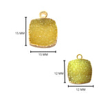 Yellow druzy natural bezel charms pendants, 12mm square-shaped 24k gold electroplated women jewelry-making earrings, bracelets, necklaces, and DIY crafts.