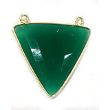 Green Onyx Stone Necklace for Jewelry Making 25X25mm Triangle Bezel Charms Pendants Connectors 24K Gold Plated Over 925 Sterling Silver