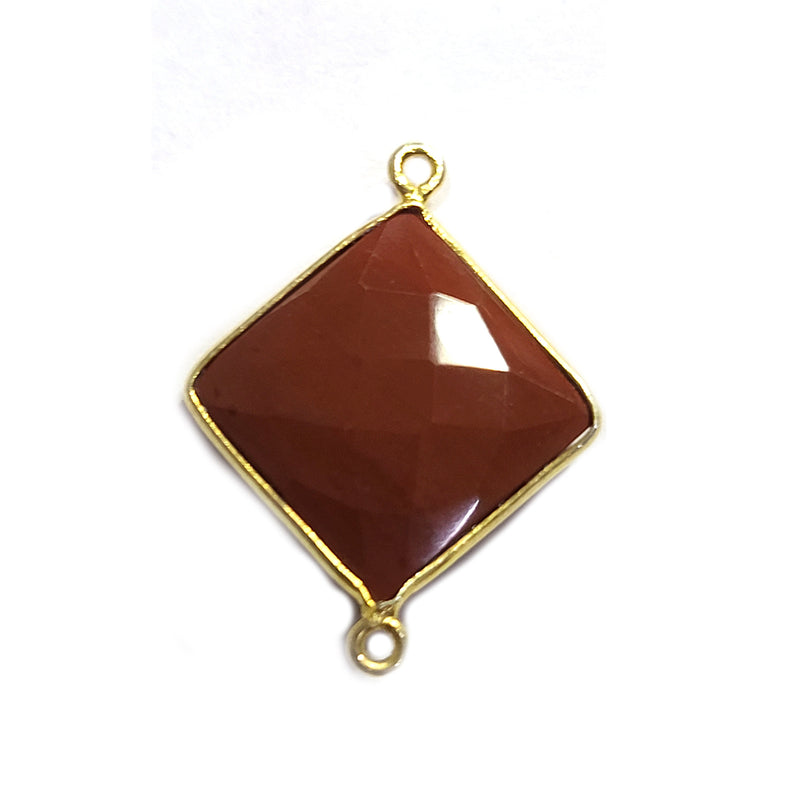 Red Jasper Stone Necklace for Jewelry Making 18mm Cushion/Diamond Bezel Charms Pendants Connectors 24K Gold Plated Over 925 Sterling Silver