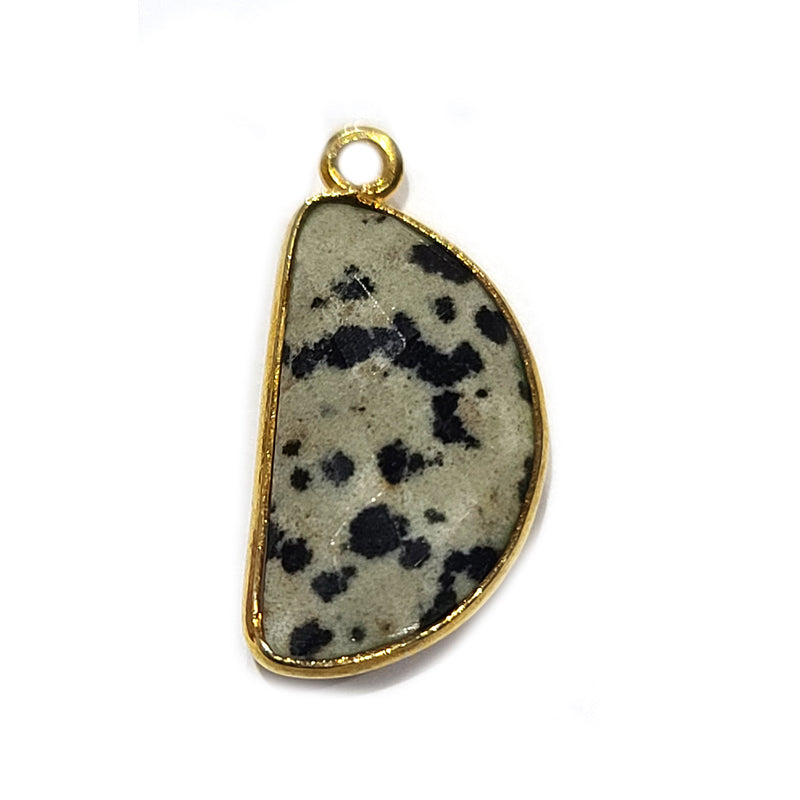 Dalmatian Jasper Moon/Crescent Pendant - Boho Chic Gemstone Necklace with 24kt Gold Elegance