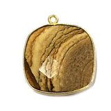Picture Jasper Stone Necklace for Jewelry Making 12 15 18 10 Cushion/Diamond Bezel Charms Pendants 24K Gold Plated Over 925 Sterling Silver