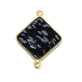 Obsidian Snowflake Stone Necklace for Jewelry Making 18mm Cushion/Diamond Bezel Charms Pendants 24K Gold Plated Over 925 Sterling Silver