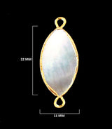 24K Gold Electroplated Mother of Pearl Pendant - Marquise/Evil Eye Charm (11X22mm)