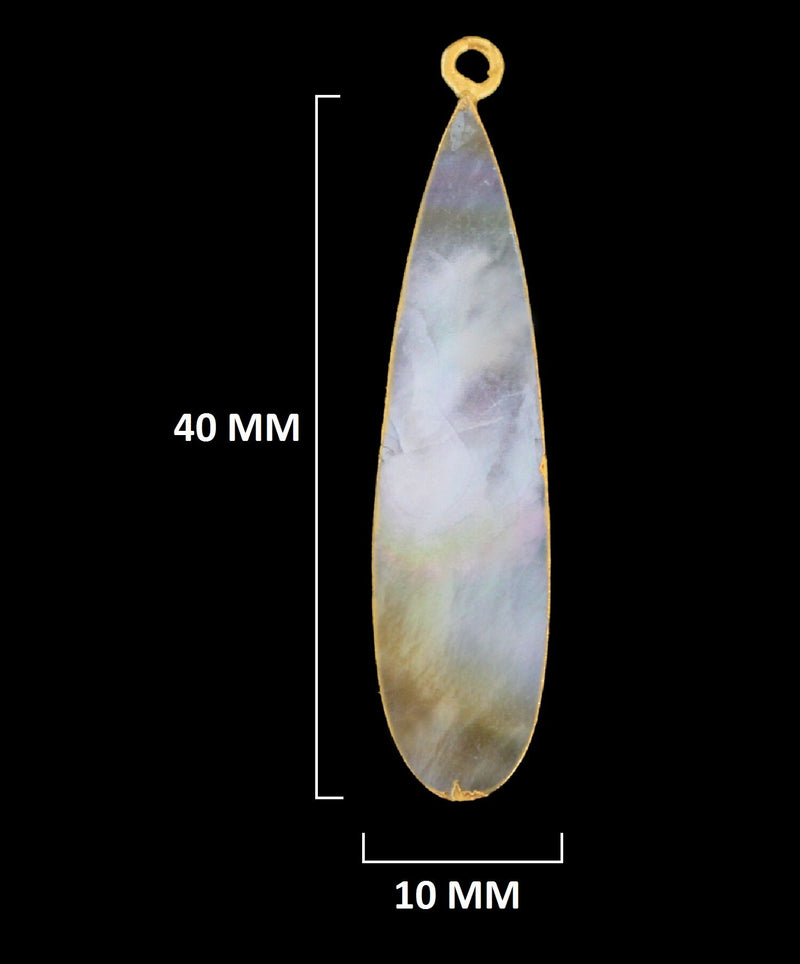 24K Gold Electroplated Mother Of Pearl Teardrop Pendant, Jewelry Making