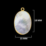 Gold Electroplated Mother of Pearl Charm, Oval Bezel Pendant