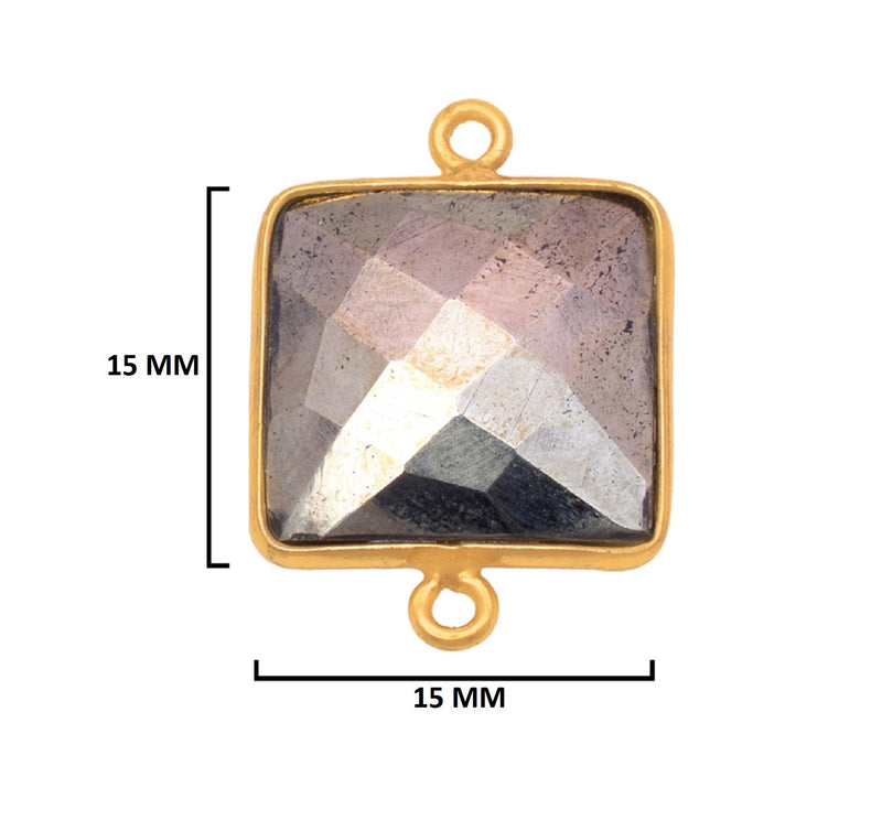 Pyrite Stone Necklace for Jewelry Making - 15mm Square Bezel Charms Pendants 24K Gold Plated Over 925 Sterling Silver Chakra DIY