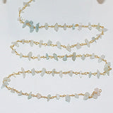 aquamarine chips semi-precious gemstone beads 24k gold plated over silver rosary chain for a necklace, earrings, anklet, and bracelet making.