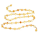 citrine natural semi-precious gemstone beads 24k gold plated over silver rosary chain for a necklace, earrings, anklet, and bracelet making.