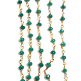 emerald jade natural semi-precious gemstone beads 24k gold plated over silver rosary chain for a necklace, earrings, anklet, and bracelet making.