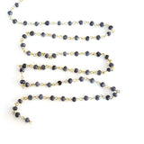 iolite natural semi-precious gemstone beads 24k gold plated over silver rosary chain for a necklace, earrings, anklet, and bracelet making.