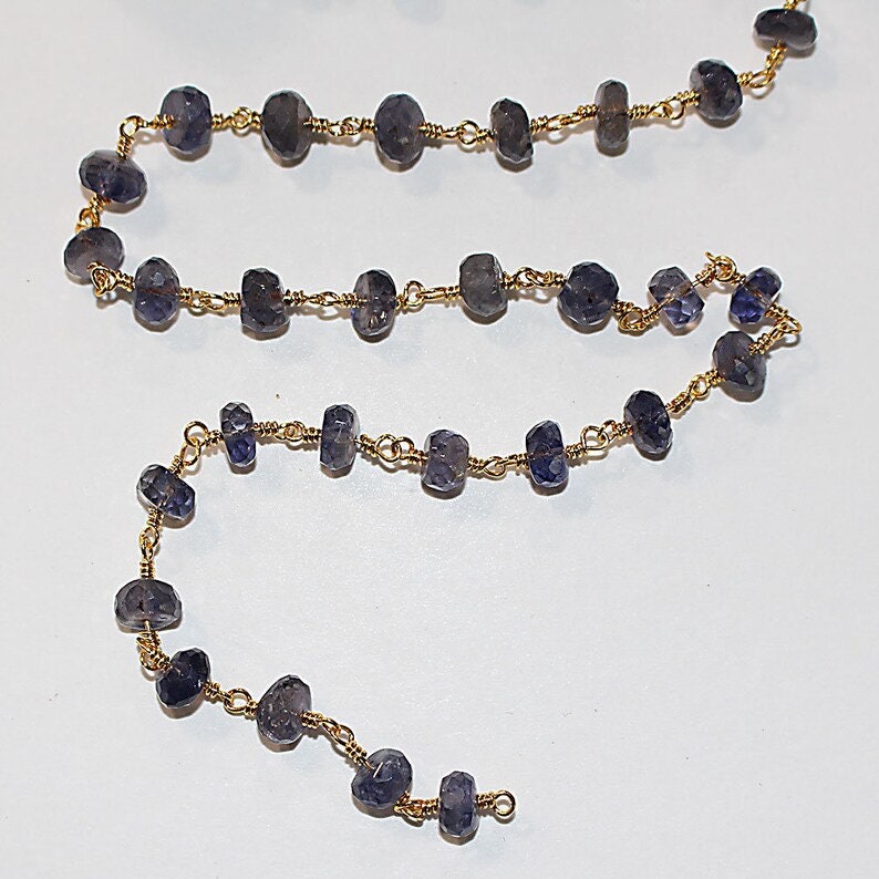 iolite semi-precious gemstone beads black oxidized antique rosary chain for a necklace, earrings, anklet, and bracelet making.
