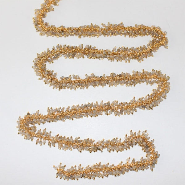labradorite semi-precious gemstone beads 24k gold plated over silver rosary chain for a necklace, earrings, anklet, and bracelet making.