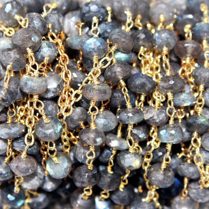 labradorite mystic bazari semi-precious gemstone beads black oxidized antique rosary chain for a necklace, earrings, anklet, and bracelet making.