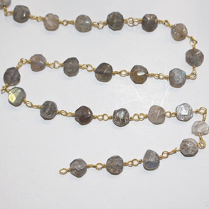 labradorite semi-precious gemstone beads black oxidized antique rosary chain for a necklace, earrings, anklet, and bracelet making.