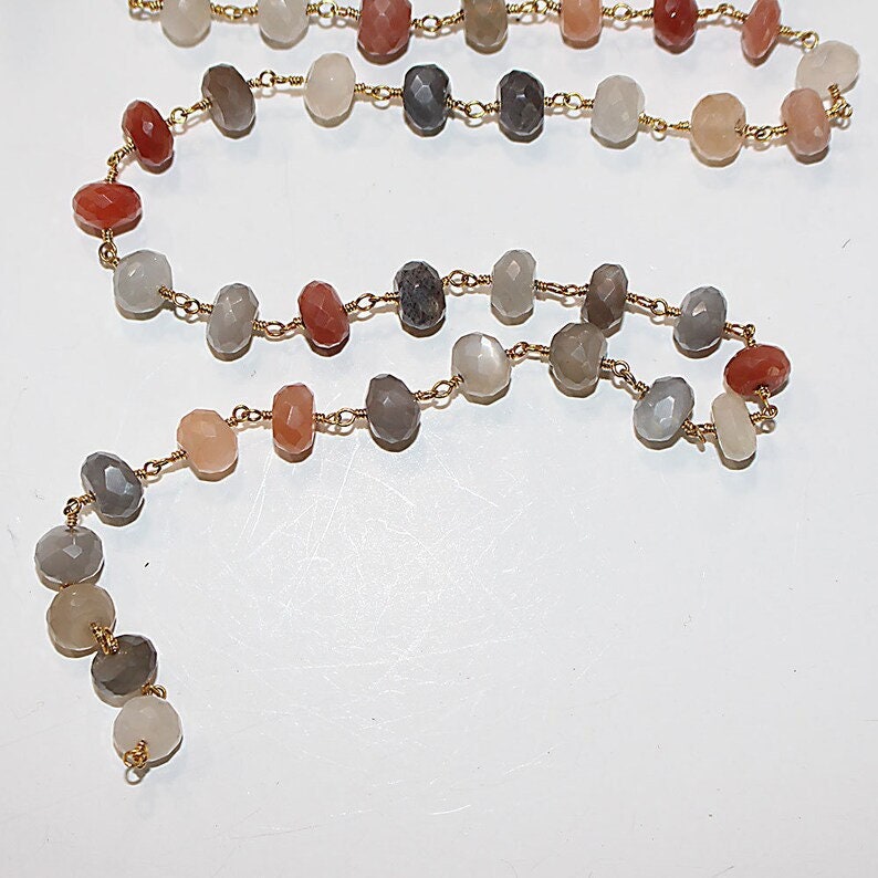 multi moonstone semi-precious gemstone beads black oxidized antique rosary chain for a necklace, earrings, anklet, and bracelet making.