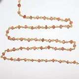 peach moonstone natural semi-precious gemstone beads 24k gold plated over silver rosary chain for a necklace, earrings, anklet, and bracelet making.