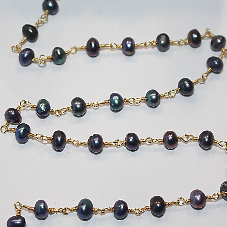 purple freshwater pearl semi-precious gemstone beads black oxidized antique rosary chain for a necklace, earrings, anklet, and bracelet making.
