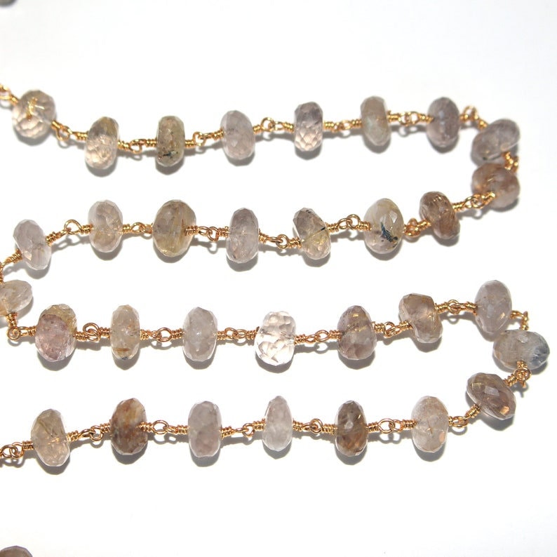 black rutilated semi-precious gemstone beads black oxidized antique rosary chain for a necklace, earrings, anklet, and bracelet making.