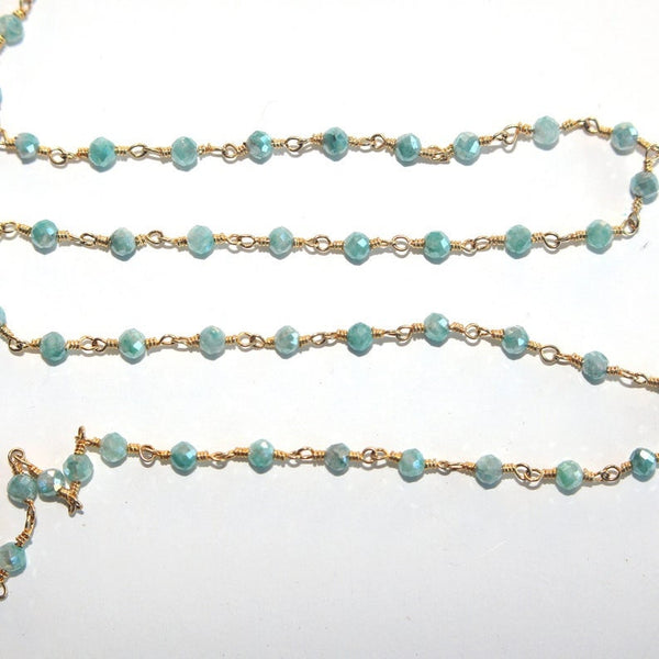 silverite green emerald natural semi-precious gemstone beads 24k gold plated over silver rosary chain for a necklace, earrings, anklet, and bracelet making.