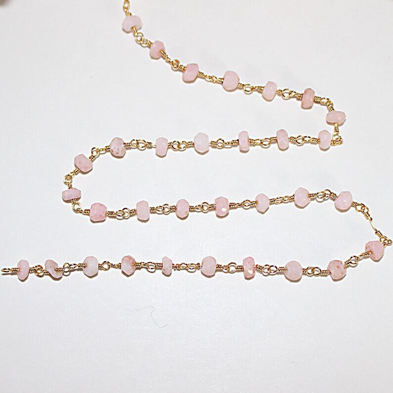 pink opal green semi-precious gemstone beads black oxidized antique rosary chain for a necklace, earrings, anklet, and bracelet making.
