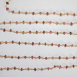 pink tourmaline natural semi-precious gemstone beads 24k gold plated over silver rosary chain for a necklace, earrings, anklet, and bracelet making.