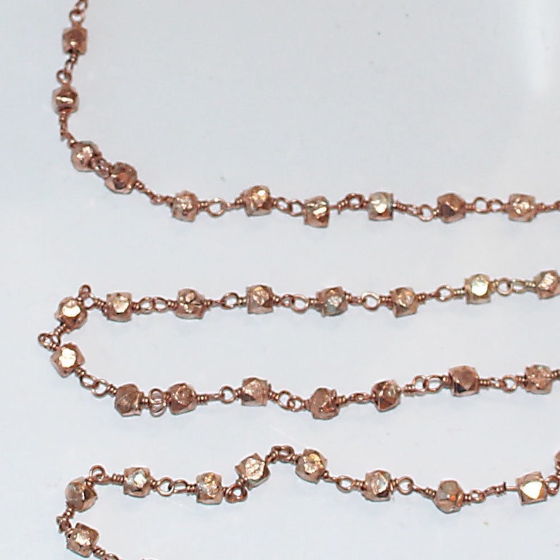 Pyrite nuggeet rose semi-precious gemstone beads 24k gold plated over silver rosary chain for a necklace, earrings, anklet, and bracelet making.