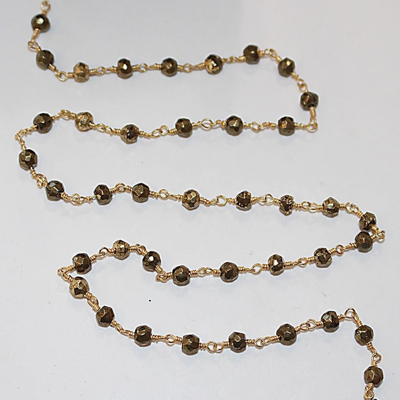 Pyrite shaded natural semi-precious gemstone beads 24k gold plated over silver rosary chain for a necklace, earrings, anklet, and bracelet making.